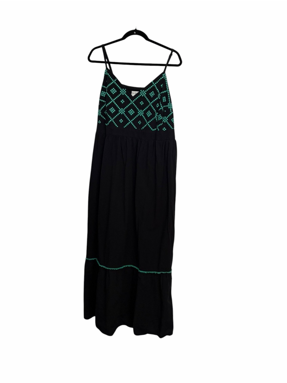 Navy Maxi Dress with Grenn Embroidered Bodice